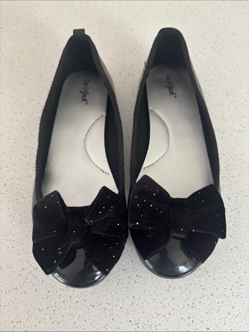 Girls black bow flats